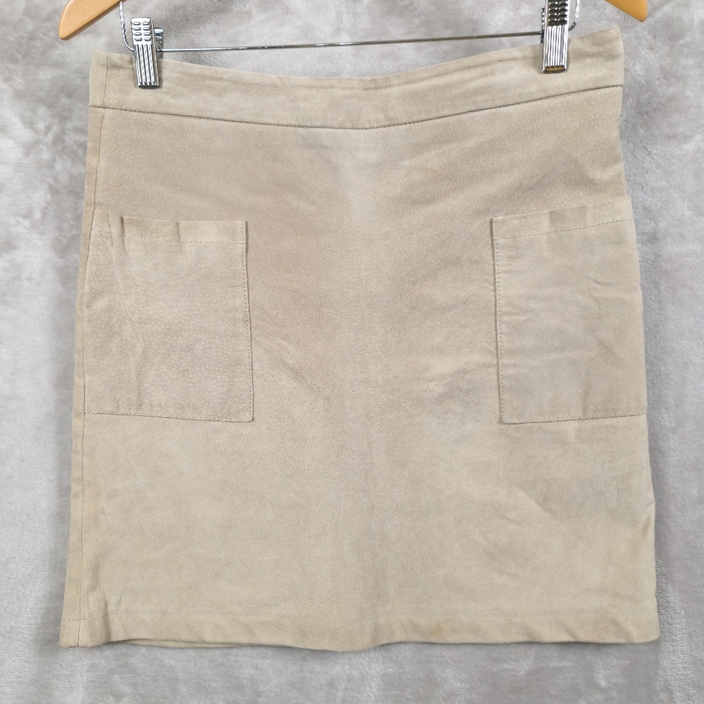 Soyaconcept Suede Skirt Women's Size EU 38 Tan With Front Pockets Lined Bohemian